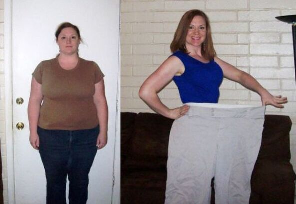 אישה לפני ואחרי ביצוע דיאטת שתייה